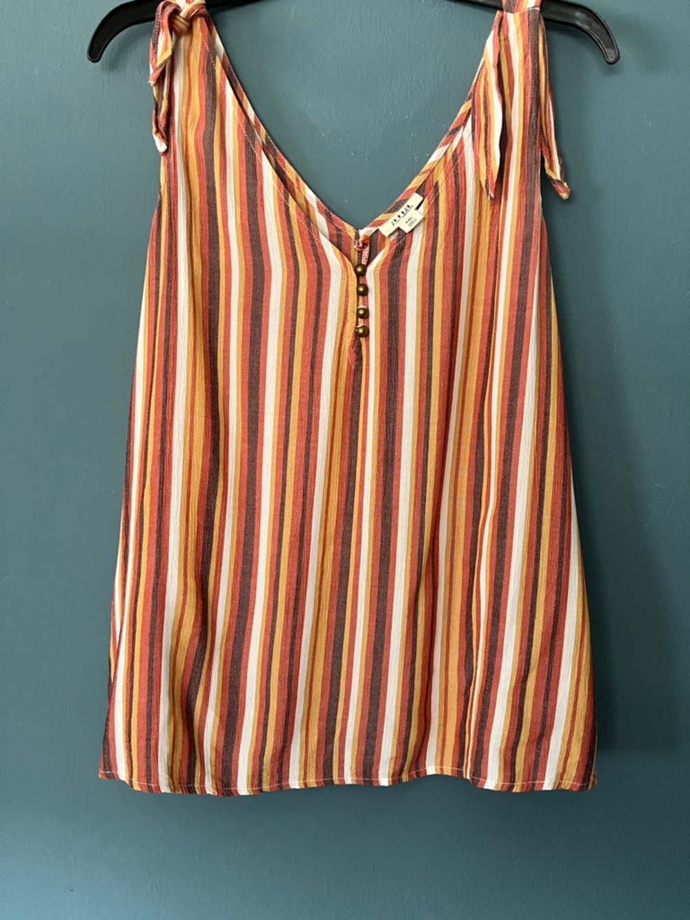 a.n.a Striped Tie-Shoulder V-Neck Camisole in Rust, Mustard & Cream